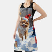 Pommerse hardlopen in de sneeuw met kerst Pet Schort (Insitu)