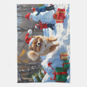Pommerse hardlopen in de sneeuw met kerst Pet Theedoek (Verticaal)