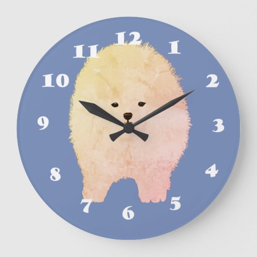 Pommerse hond, blaffy Pet Wall Clock Grote Klok (Voorkant)