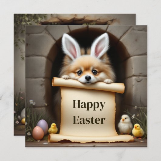 Pommerse hond en de boodschap feestdagenkaart (Voorkant / Achterkant)