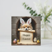 Pommerse hond en de boodschap feestdagenkaart (Staand voorkant)