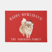 Pommerse Hond Gelukkige Feestdagen Kerstmis Deurmat (Voorkant)