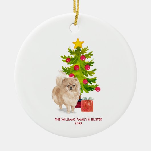 Pommerse hond gepersonaliseerde kerst keramisch ornament (Voorkant)