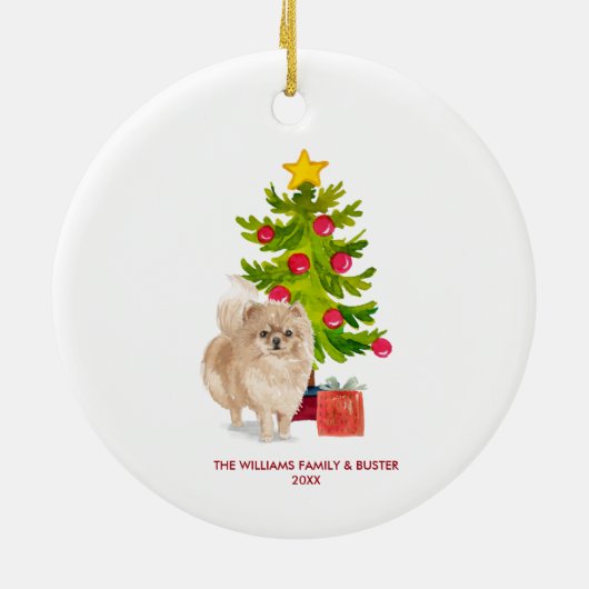Pommerse hond gepersonaliseerde kerst keramisch ornament (Achterkant)