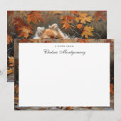 Pommerse Hond Gepersonaliseerde Naam Herfst Notitiekaartje (Voorkant / Achterkant)