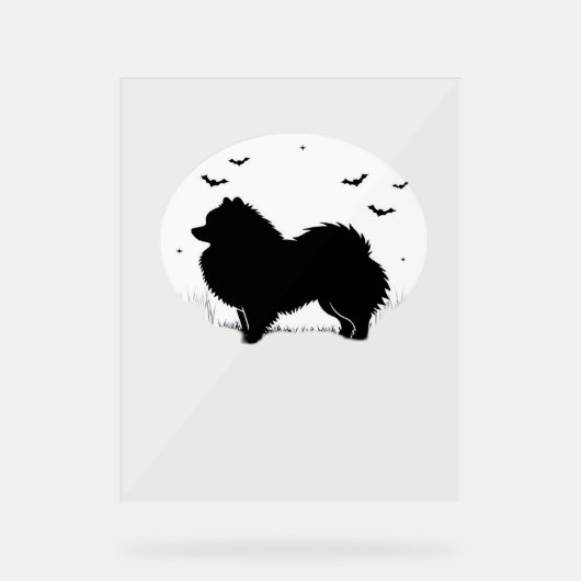Pommerse Hond – Halloween Moon Silhouette Classic Acryl Bord (Voorkant)