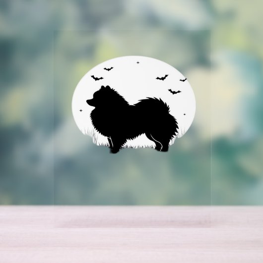 Pommerse Hond – Halloween Moon Silhouette Classic Acryl Bord (Neutraal)