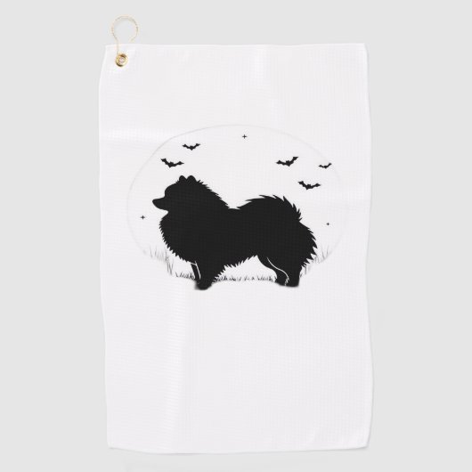 Pommerse Hond – Halloween Moon Silhouette Classic Golfhanddoek (Voorkant)