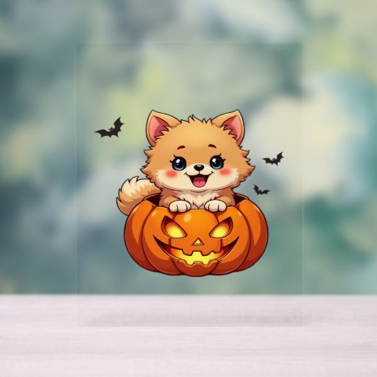 Pommerse hond Happy Halloween pompoen Classic T-S Acryl Bord (Neutraal)