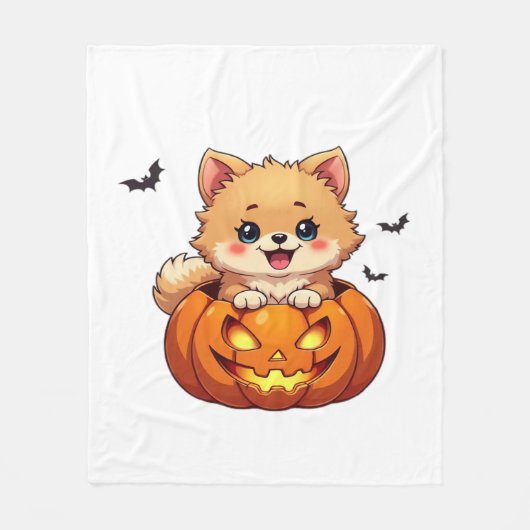 Pommerse hond Happy Halloween pompoen Classic T-S Fleece Deken (Voorkant)