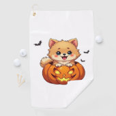 Pommerse hond Happy Halloween pompoen Classic T-S Golfhanddoek (Insitu)