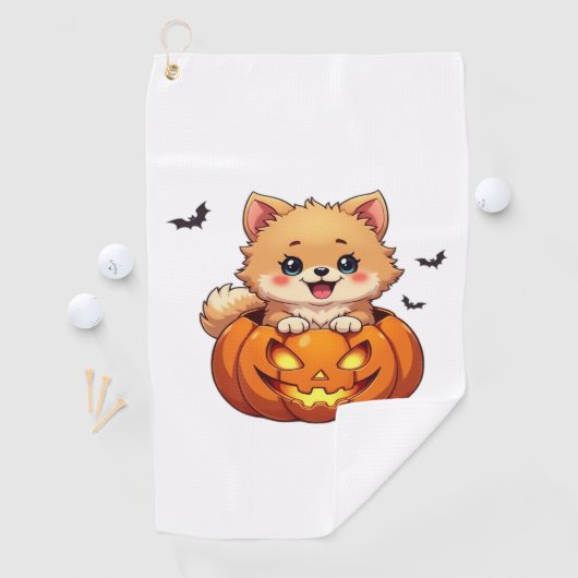 Pommerse hond Happy Halloween pompoen Classic T-S Golfhanddoek (Insitu)