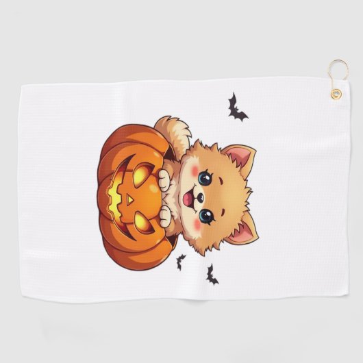 Pommerse hond Happy Halloween pompoen Classic T-S Golfhanddoek (Horizontaal)
