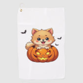 Pommerse hond Happy Halloween pompoen Classic T-S Golfhanddoek (Voorkant)