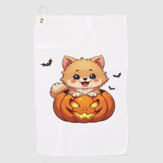 Pommerse hond Happy Halloween pompoen Classic T-S Golfhanddoek (Voorkant)