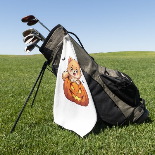 Pommerse hond Happy Halloween pompoen Classic T-S Golfhanddoek (Groen)