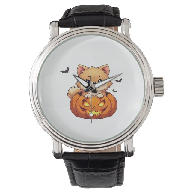 Pommerse hond Happy Halloween pompoen Classic T-S Horloge (Voorkant)