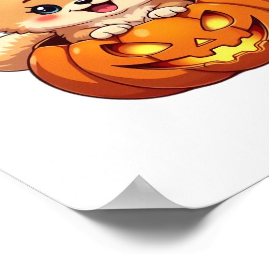 Pommerse hond Happy Halloween pompoen Classic T-S Poster (Hoek)