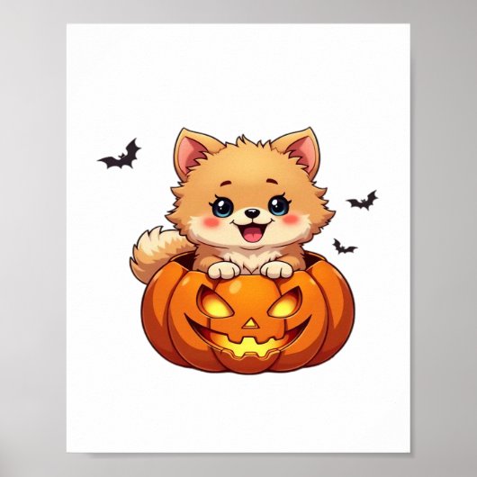 Pommerse hond Happy Halloween pompoen Classic T-S Poster (Voorkant)