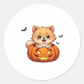 Pommerse hond Happy Halloween pompoen Classic T-S Ronde Sticker (Voorkant)