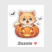 Pommerse hond Happy Halloween pompoen Classic T-S Sticker (Vel)