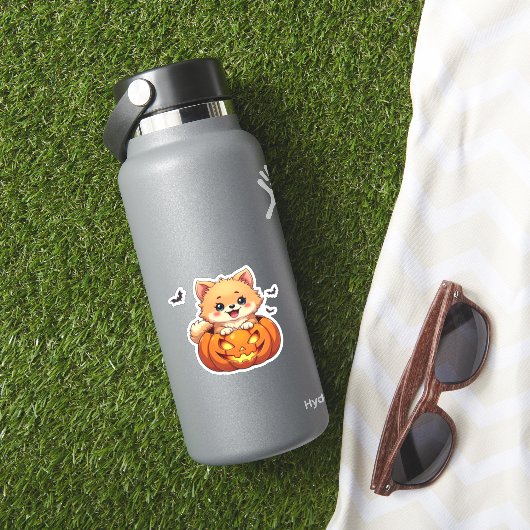 Pommerse hond Happy Halloween pompoen Classic T-S Sticker (HydroFlask Insitu)