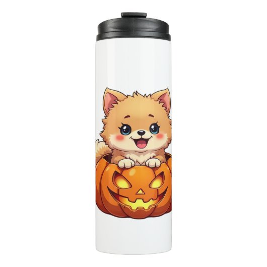 Pommerse hond Happy Halloween pompoen Classic T-S Thermosbeker (Voorkant)