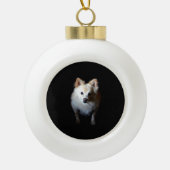 Pommerse Hond in Donker Keramisch Kerstornament Keramische Bal Ornament (Voorkant)