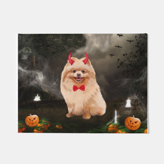 Pommerse Hond in Halloween Kostuum Deurmat (Voorkant)