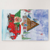 Pommerse hond in kerstcadeauwagen legpuzzel (Horizontaal)