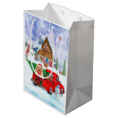 Pommerse hond in kerstcadeauwagen medium cadeauzakje (Achterkant Gekanteld)