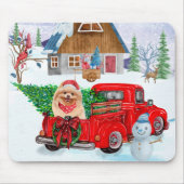 Pommerse hond in kerstcadeauwagen muismat (Voorkant)