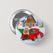 Pommerse hond in kerstcadeauwagen ronde button 5,7 cm (Voorkant /achterkant)