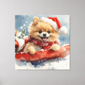 Pommerse Hond in Sledge Laat het Sneeuw Kerstmis Canvas Afdruk (Voorkant)