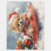 Pommerse Hond in Sledge Laat het Sneeuw Kerstmis Fleece Deken (Voorkant)