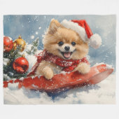 Pommerse Hond in Sledge Laat het Sneeuw Kerstmis Fleece Deken (Voorkant (Horizontaal))