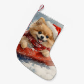Pommerse Hond in Sledge Laat het Sneeuw Kerstmis Kleine Kerstsok (Voorkant (Hangend))