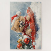 Pommerse Hond in Sledge Laat het Sneeuw Kerstmis Legpuzzel (Verticaal)