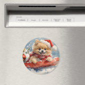 Pommerse Hond in Sledge Laat het Sneeuw Kerstmis Magneet (Insitu (Vaatwasser))