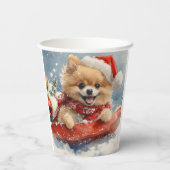 Pommerse Hond in Sledge Laat het Sneeuw Kerstmis Papieren Bekers (Achterkant)
