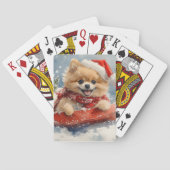 Pommerse Hond in Sledge Laat het Sneeuw Kerstmis Pokerkaarten (Achterkant)