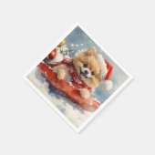 Pommerse Hond in Sledge Laat het Sneeuw Kerstmis Servet (Hoek)