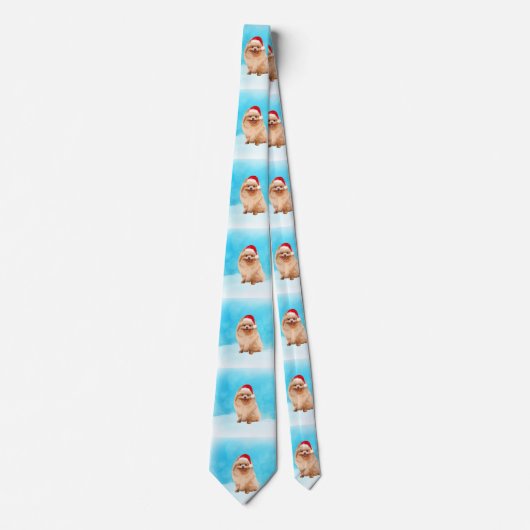 Pommerse hond in sneeuw Kerst Stropdas (Voorkant)