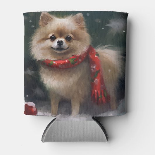 Pommerse Hond in Sneeuw Kerstmis Blikjeskoeler (Voorkant)