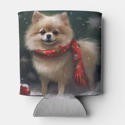 Pommerse Hond in Sneeuw Kerstmis Blikjeskoeler (Achterkant)