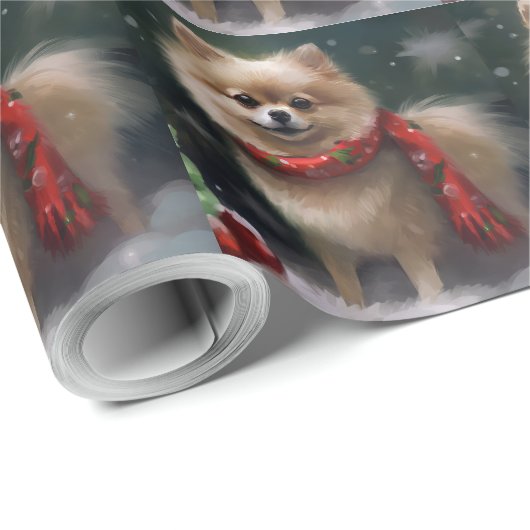 Pommerse Hond in Sneeuw Kerstmis Cadeaupapier (Rol Hoek)