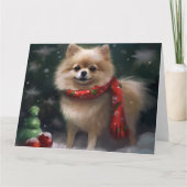 Pommerse Hond in Sneeuw Kerstmis Kaart (Voorkant)