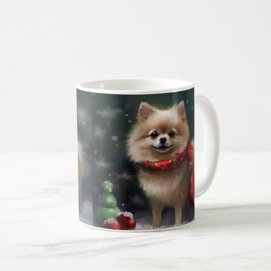 Pommerse Hond in Sneeuw Kerstmis Koffiemok (Voorkant rechts)