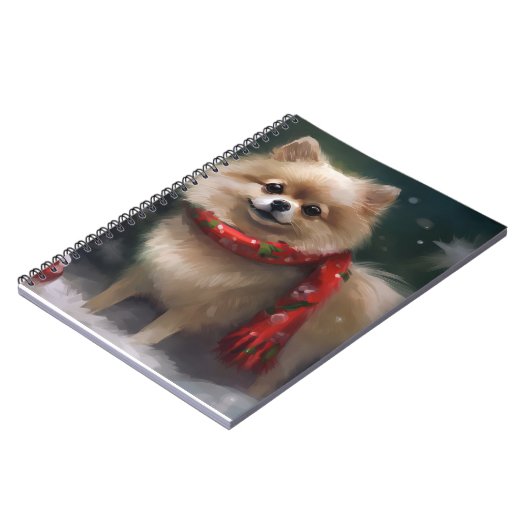 Pommerse Hond in Sneeuw Kerstmis Notitieboek (Linkerzijde)