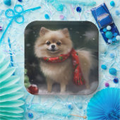 Pommerse Hond in Sneeuw Kerstmis Papieren Bordje (Feest)